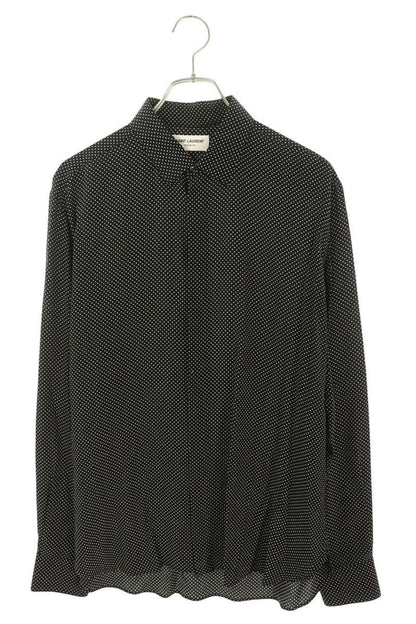 SAINT LAURENT PARIS Dot Pattern Silk Shirt Black Size L