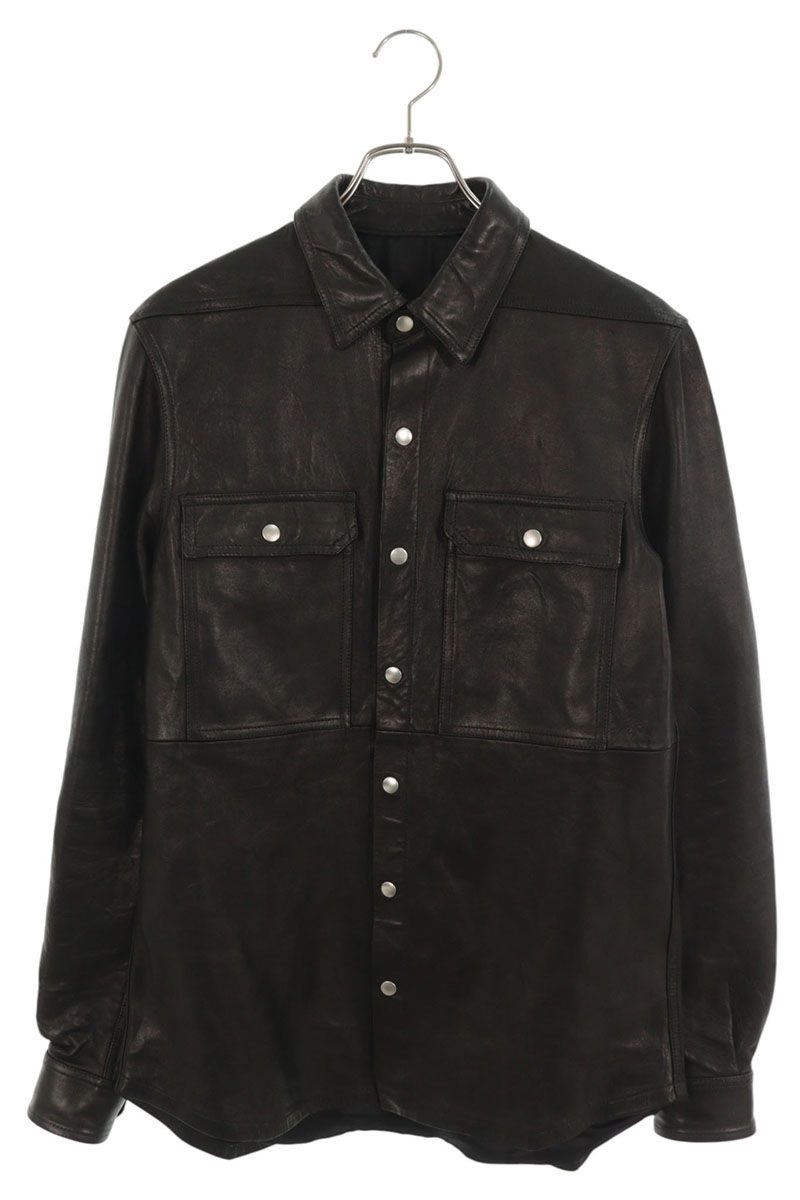 Rick Owens Lamb Leather Outer Long Shirt Black Size 44