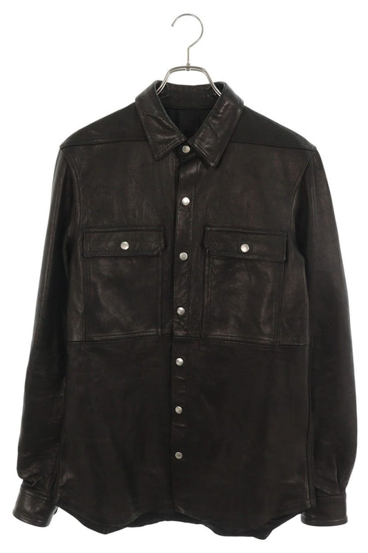 Rick Owens Lamb Leather Outer Long Shirt Black Size 44