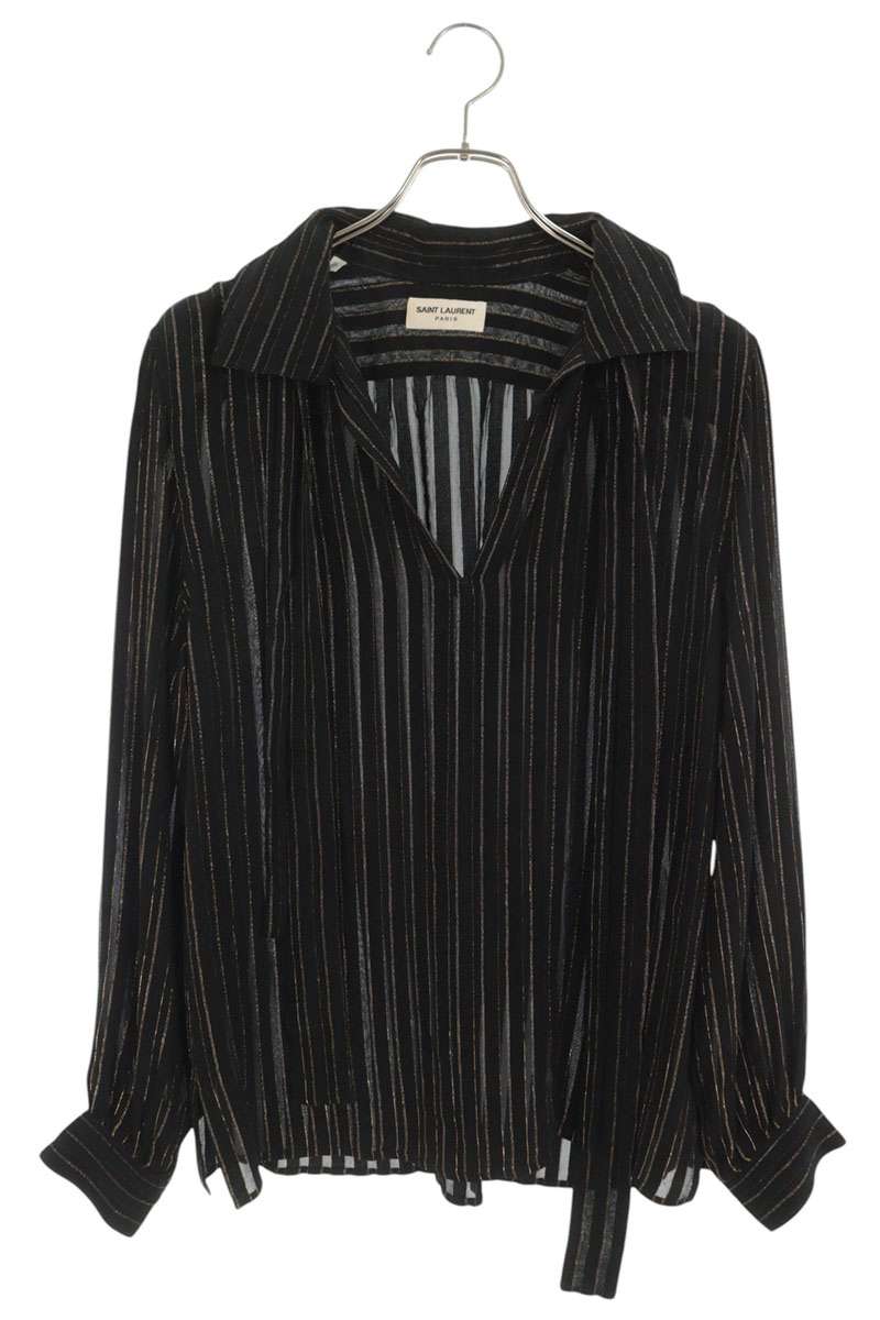 SAINT LAURENT PARIS 22AW Silk Shirt Black/Gold Size 38