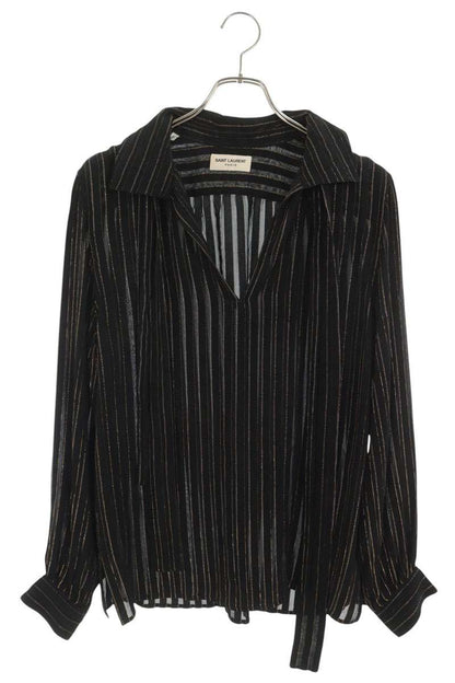 SAINT LAURENT PARIS 22AW Silk Shirt Black/Gold Size 38