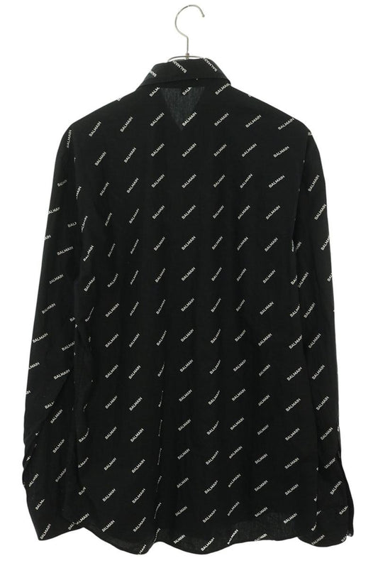 BALMAIN All Over Logo Long Sleeve Shirt Black/White Size M