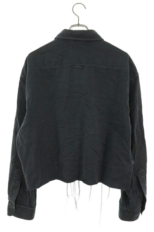 miumiu Cropped Cut-Off Logo Embroidered Shirt Gray Size 44