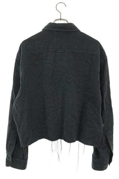 miumiu Cropped Cut-Off Logo Embroidered Shirt Gray Size 44