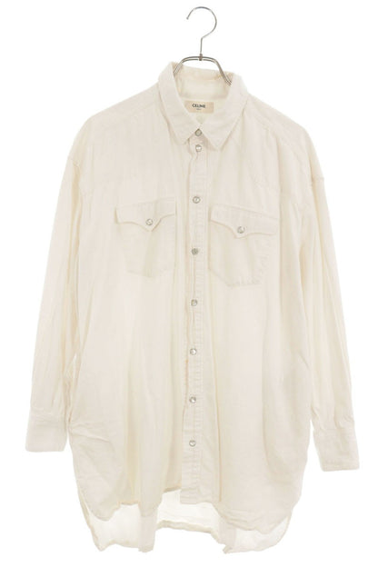 CELINE Western Cotton Long Sleeve Shirt White Size XS