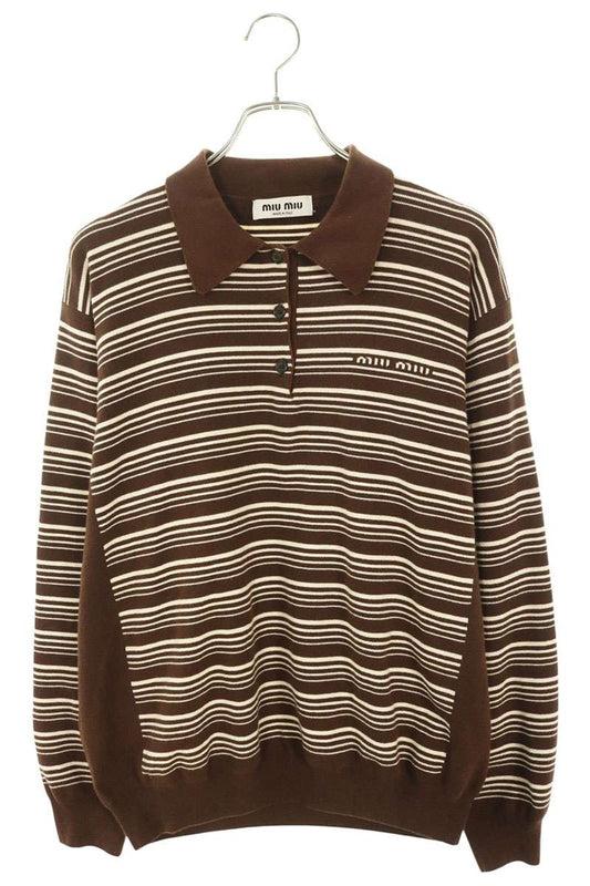 miumiu 23SS Striped Cotton Knit Sweater Brown/White Size 42