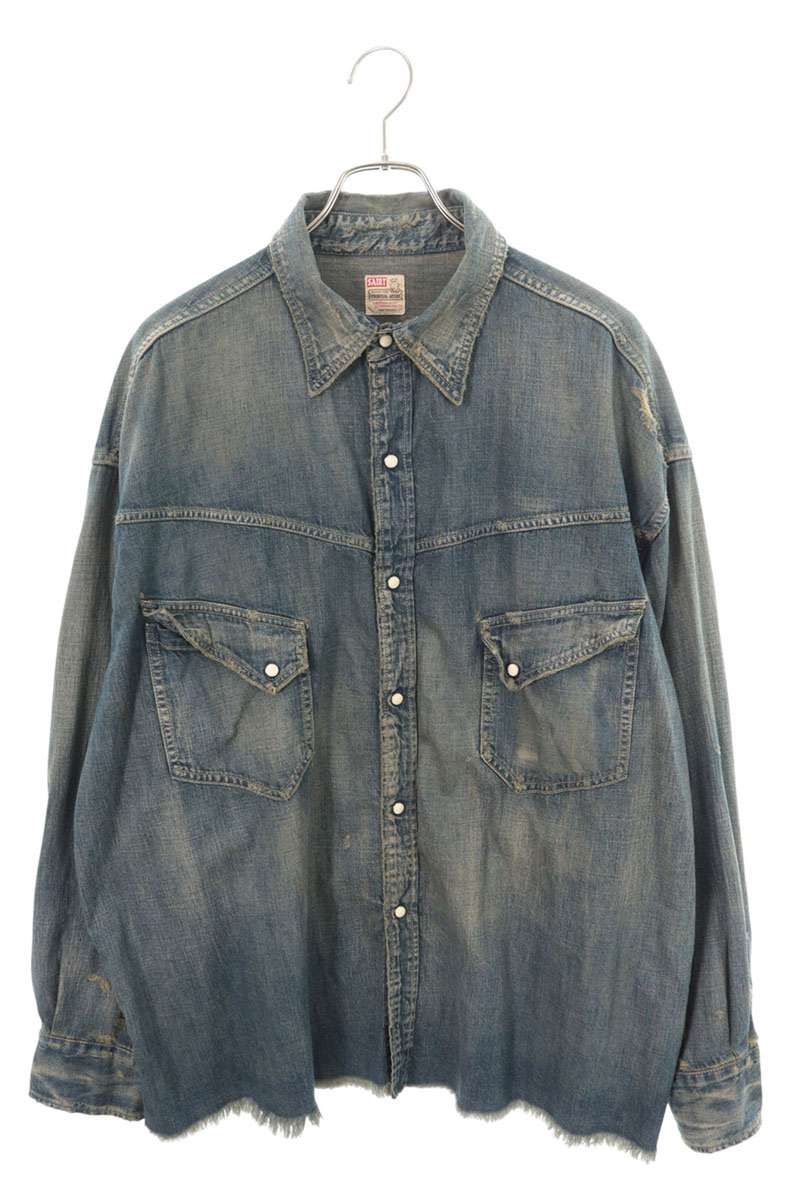 SAINT MICHAEL Vintage Denim Long Sleeve Shirt Blue Size XL