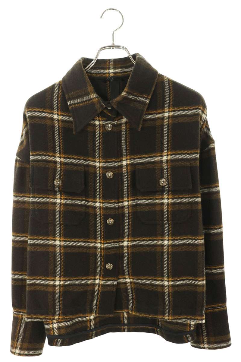 Chrome Hearts WORK DOG Check Leather Long Sleeve Shirt Brown Size M