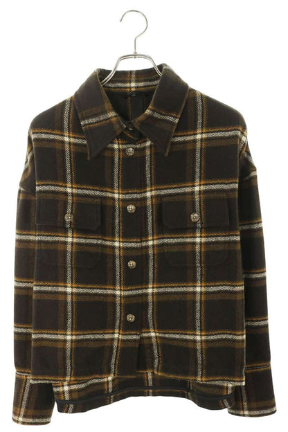 Chrome Hearts WORK DOG Check Leather Long Sleeve Shirt Brown Size M