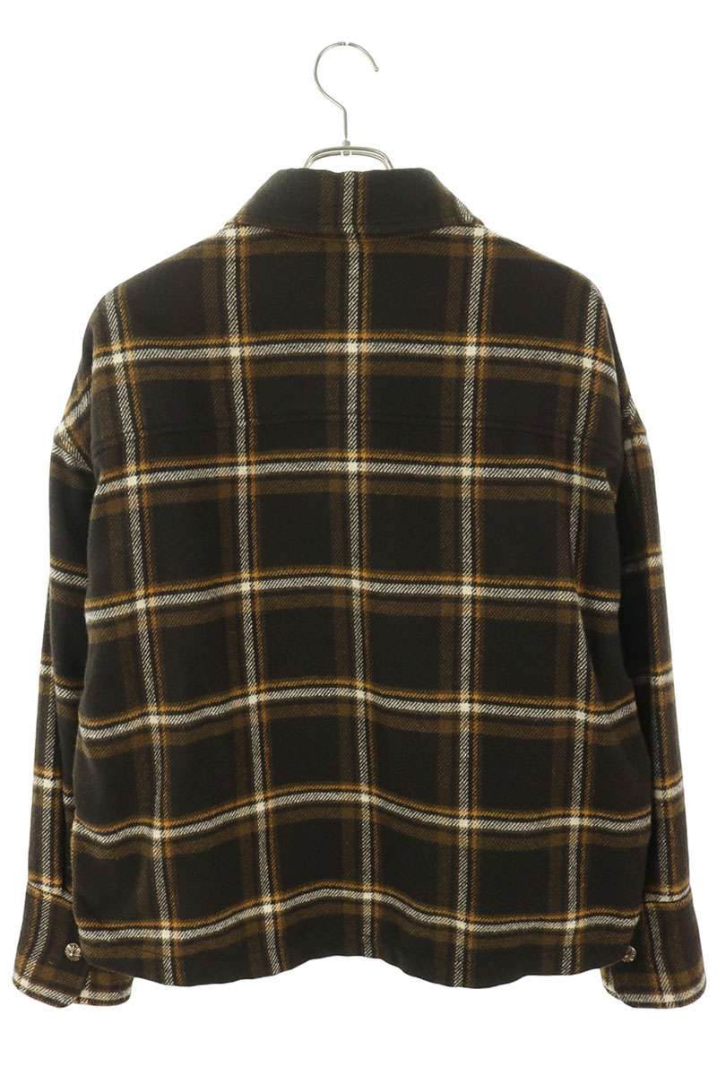 Chrome Hearts WORK DOG Check Leather Long Sleeve Shirt Brown Size M
