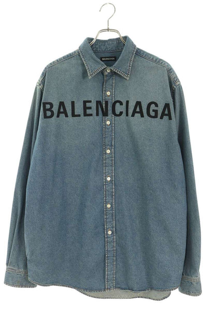 BALENCIAGA Logo Embroidered Denim Long Shirt Indigo Size 38