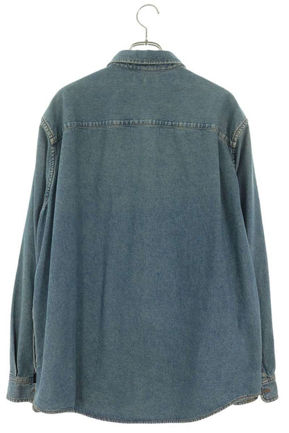 BALENCIAGA Logo Embroidered Denim Long Shirt Indigo Size 38