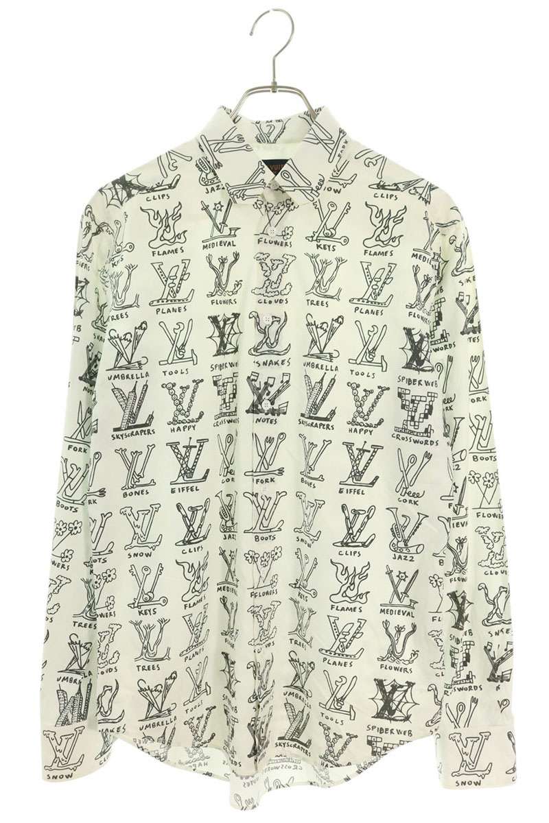 LOUISVUITTON LV Logo Cotton Long Sleeve Shirt White Size XS