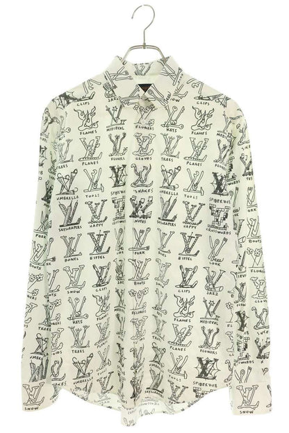LOUISVUITTON LV Logo Cotton Long Sleeve Shirt White Size XS