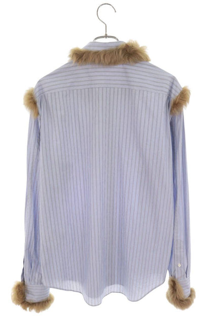 LOEWE Real Fur Detail Long Sleeve Shirt Blue Brown Size 39