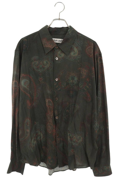 OUR LEGACY 26SS Rayon Paisley Long Khaki Green Shirt Size 48