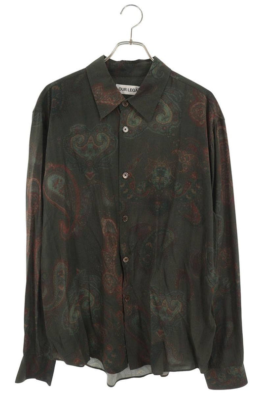 OUR LEGACY 26SS Rayon Paisley Long Khaki Green Shirt Size 48
