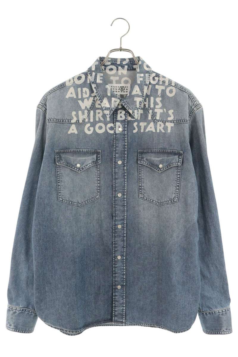MM6 25SS Charity Print Denim Cotton Long Sleeve Shirt I/W Size 48