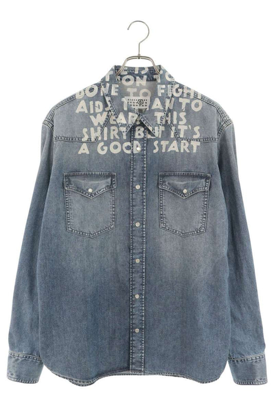 MM6 25SS Charity Print Denim Cotton Long Sleeve Shirt I/W Size 48