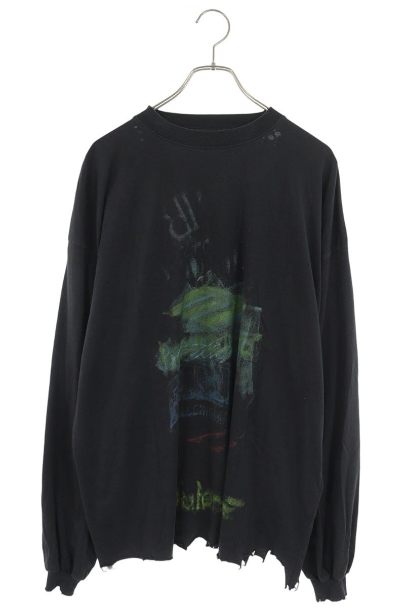 BALENCIAGA Graphic Print Distressed Long Sleeve Shirt Size 2