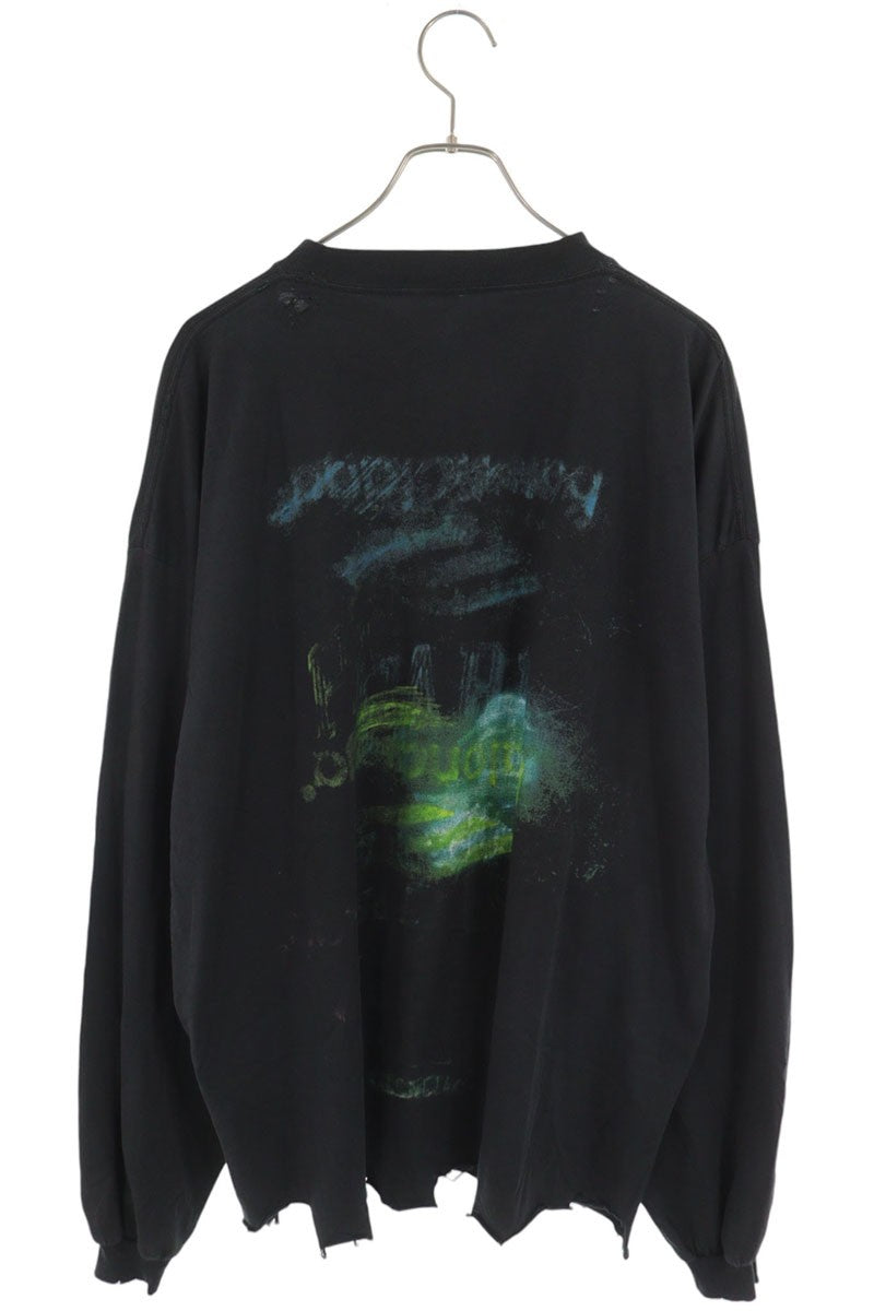 BALENCIAGA Graphic Print Distressed Long Sleeve Shirt Size 2