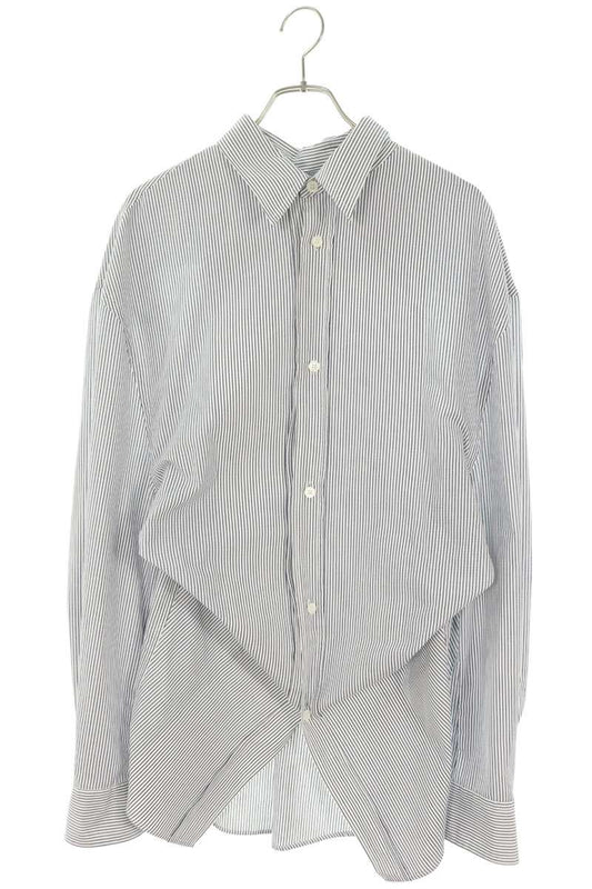 HED MAYNER Striped Poplin Long Sleeve White Navy Shirt Size S