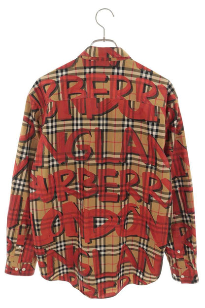Burberry Graffiti Print Nova Check Long Sleeve Beige Red Shirt Size M