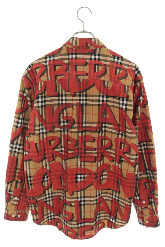 Burberry Graffiti Print Nova Check Long Sleeve Beige Red Shirt Size M