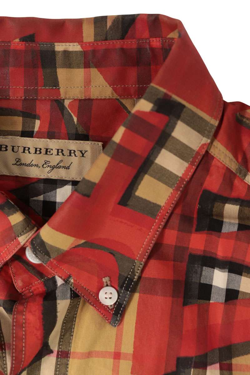 Burberry Graffiti Print Nova Check Long Sleeve Beige Red Shirt Size M