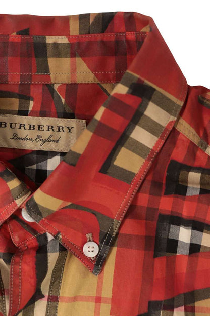 Burberry Graffiti Print Nova Check Long Sleeve Beige Red Shirt Size M