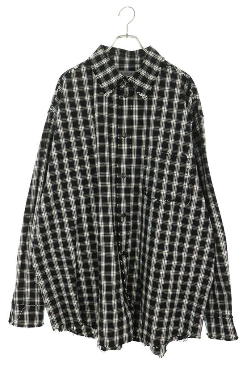 BALENCIAGA 26SS Damaged Oversized Check Shirt Size 46