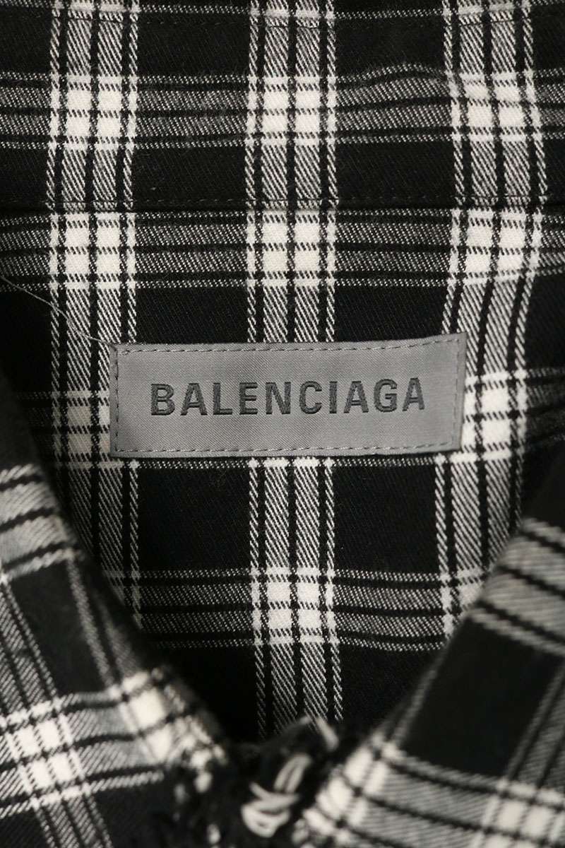 BALENCIAGA 26SS Damaged Oversized Check Shirt Size 46