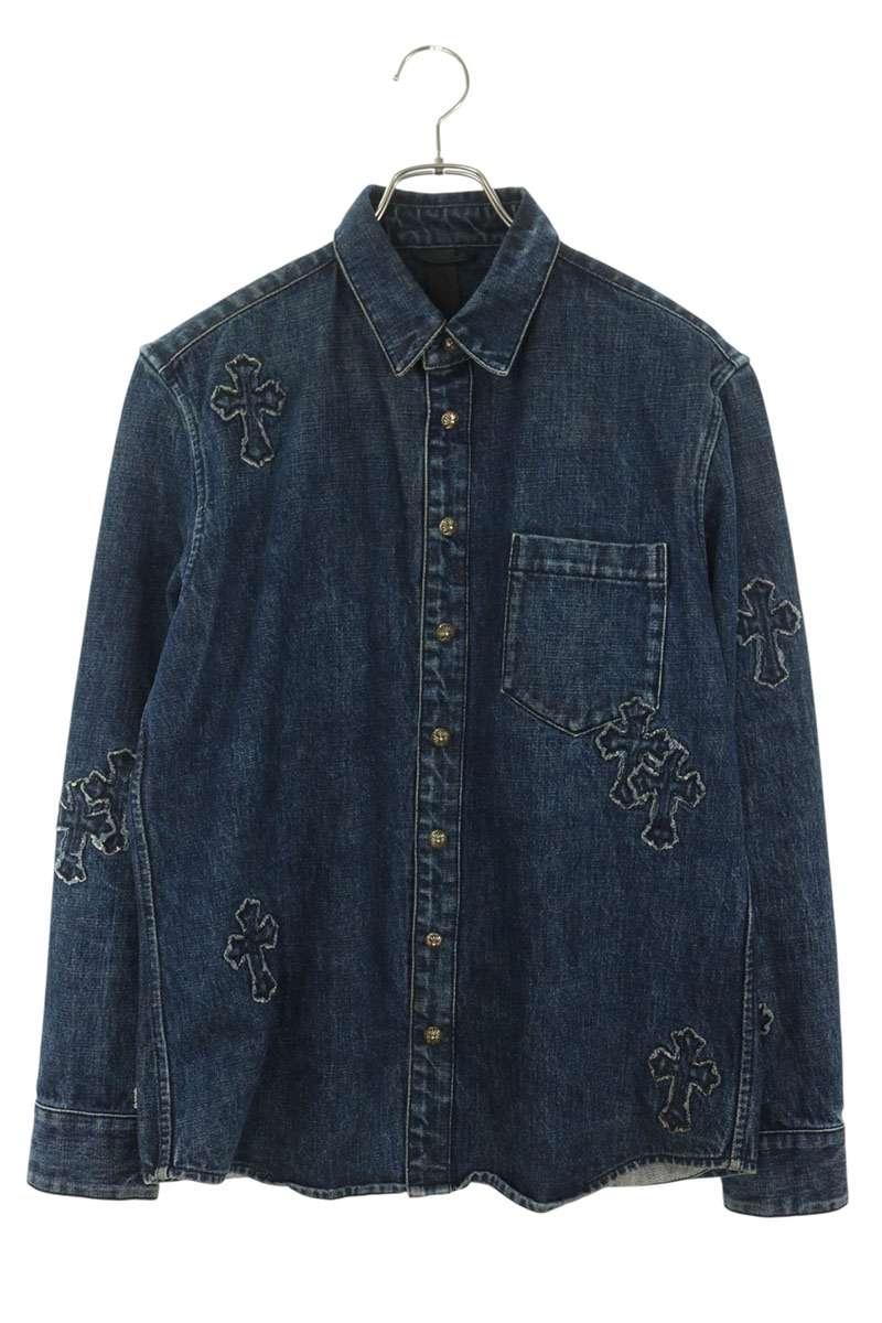 Chrome Hearts LOOSEENDS Cross Patch Denim Shirt Blue Size M