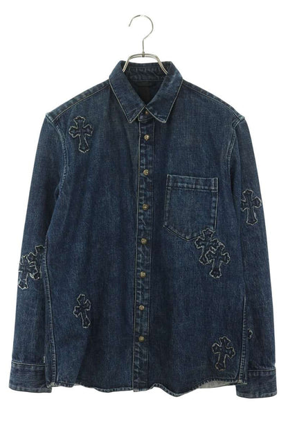 Chrome Hearts LOOSEENDS Cross Patch Denim Shirt Blue Size M