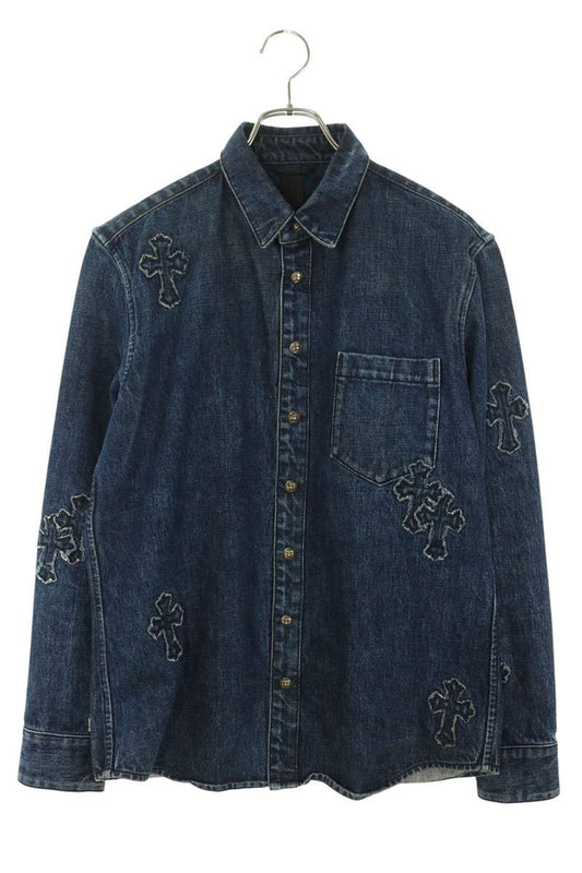 Chrome Hearts LOOSEENDS Cross Patch Denim Shirt Blue Size M
