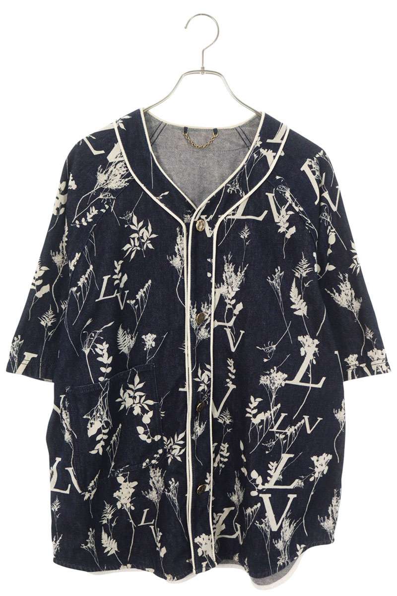 LOUISVUITTON LV Leaf Denim Baseball Shirt Blue Size XXL
