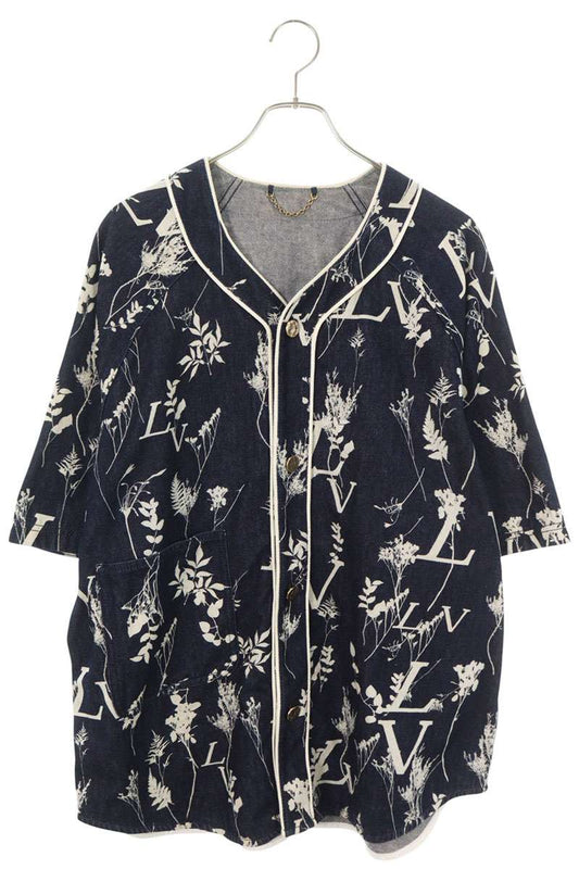 LOUISVUITTON LV Leaf Denim Baseball Shirt Blue Size XXL