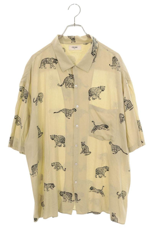 CELINE Hawaiian Loose Rayon Long Sleeve Shirt Yellow Size 41