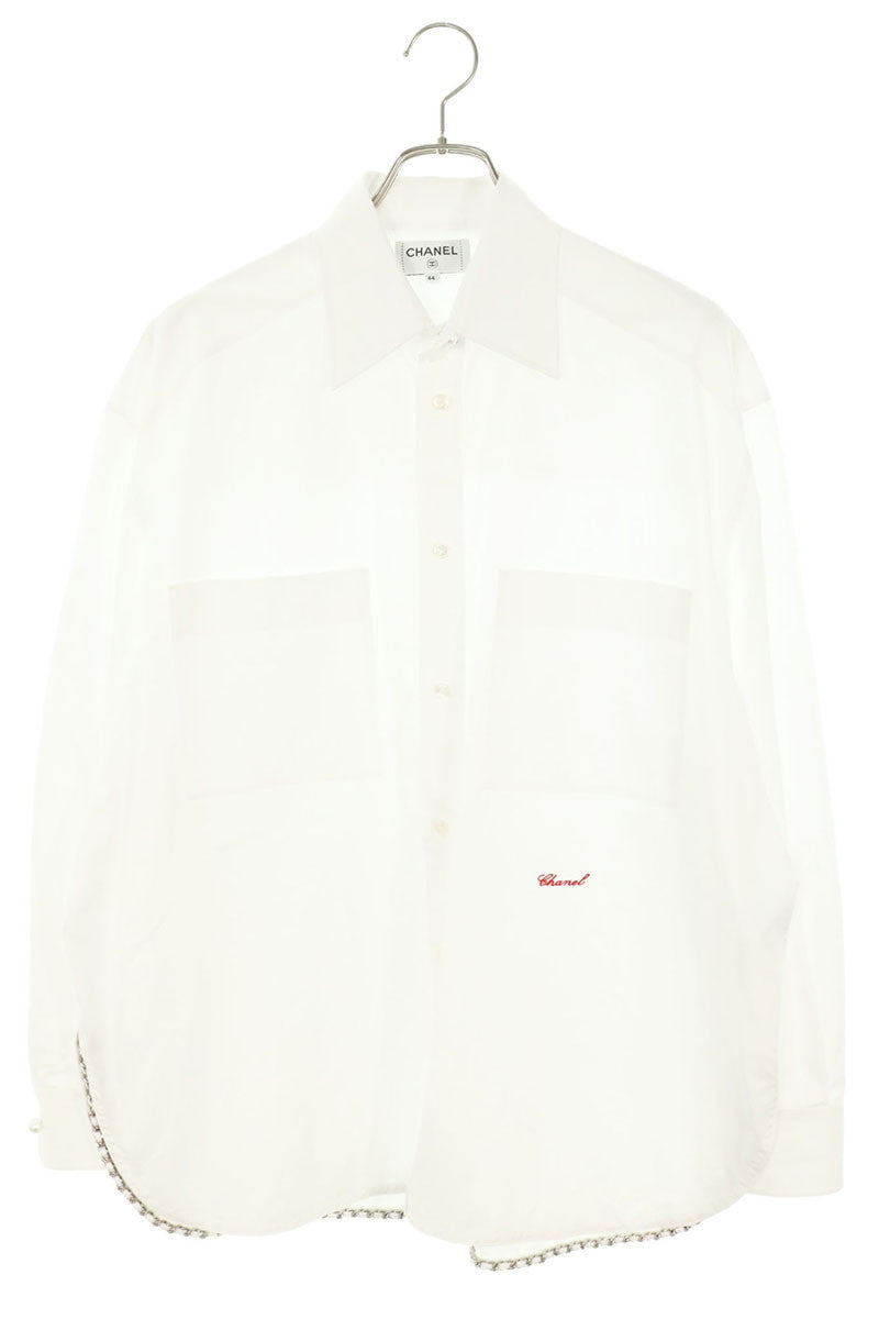 CHANEL 26AW Logo Embroidered Chain Cotton Shirt Size 44