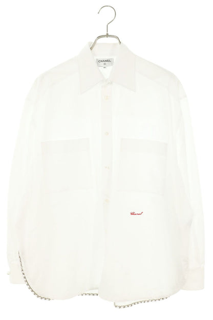 CHANEL 26AW Logo Embroidered Chain Cotton Shirt Size 44