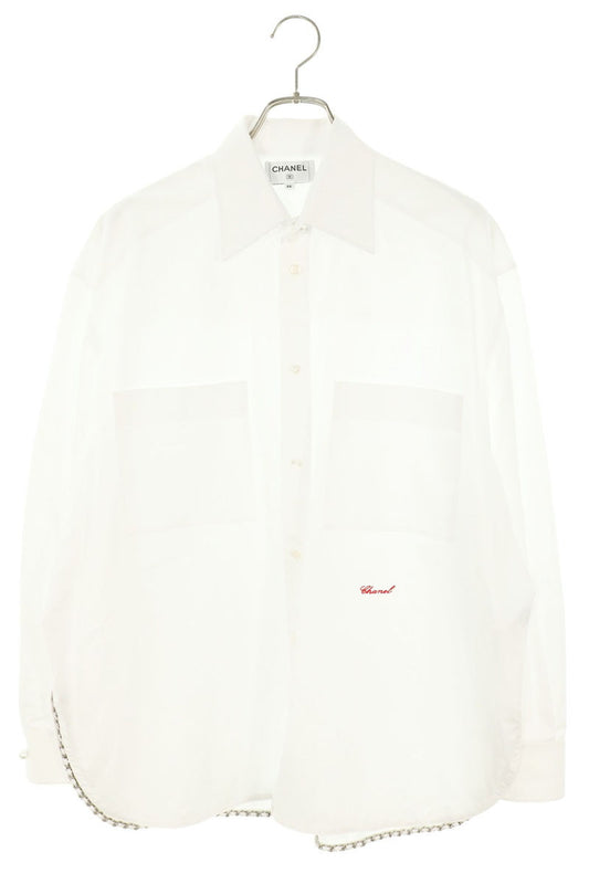 CHANEL 26AW Logo Embroidered Chain Cotton Shirt Size 44