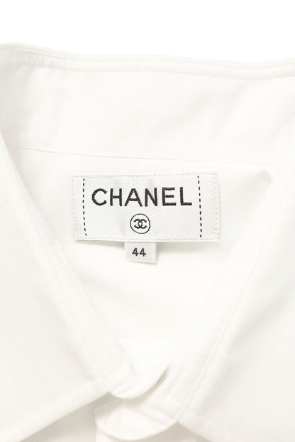 CHANEL 26AW Logo Embroidered Chain Cotton Shirt Size 44