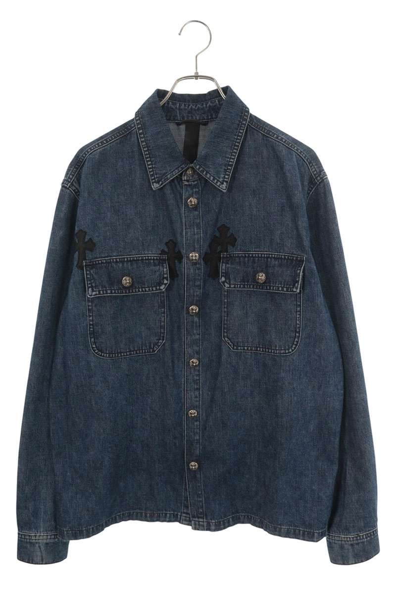 Chrome Hearts Work Dog Cross Patch Denim Sleeve Shirt Size L
