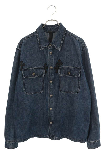 Chrome Hearts Work Dog Cross Patch Denim Sleeve Shirt Size L