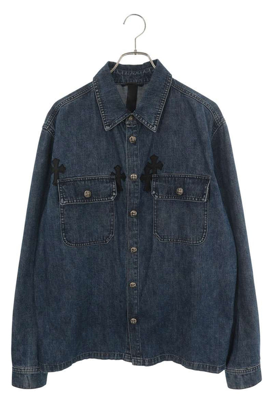 Chrome Hearts Work Dog Cross Patch Denim Sleeve Shirt Size L