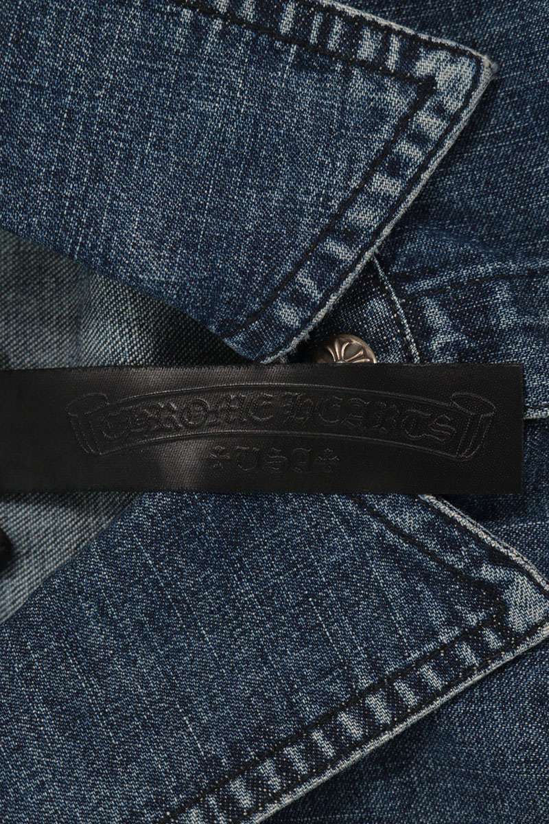 Chrome Hearts Work Dog Cross Patch Denim Sleeve Shirt Size L