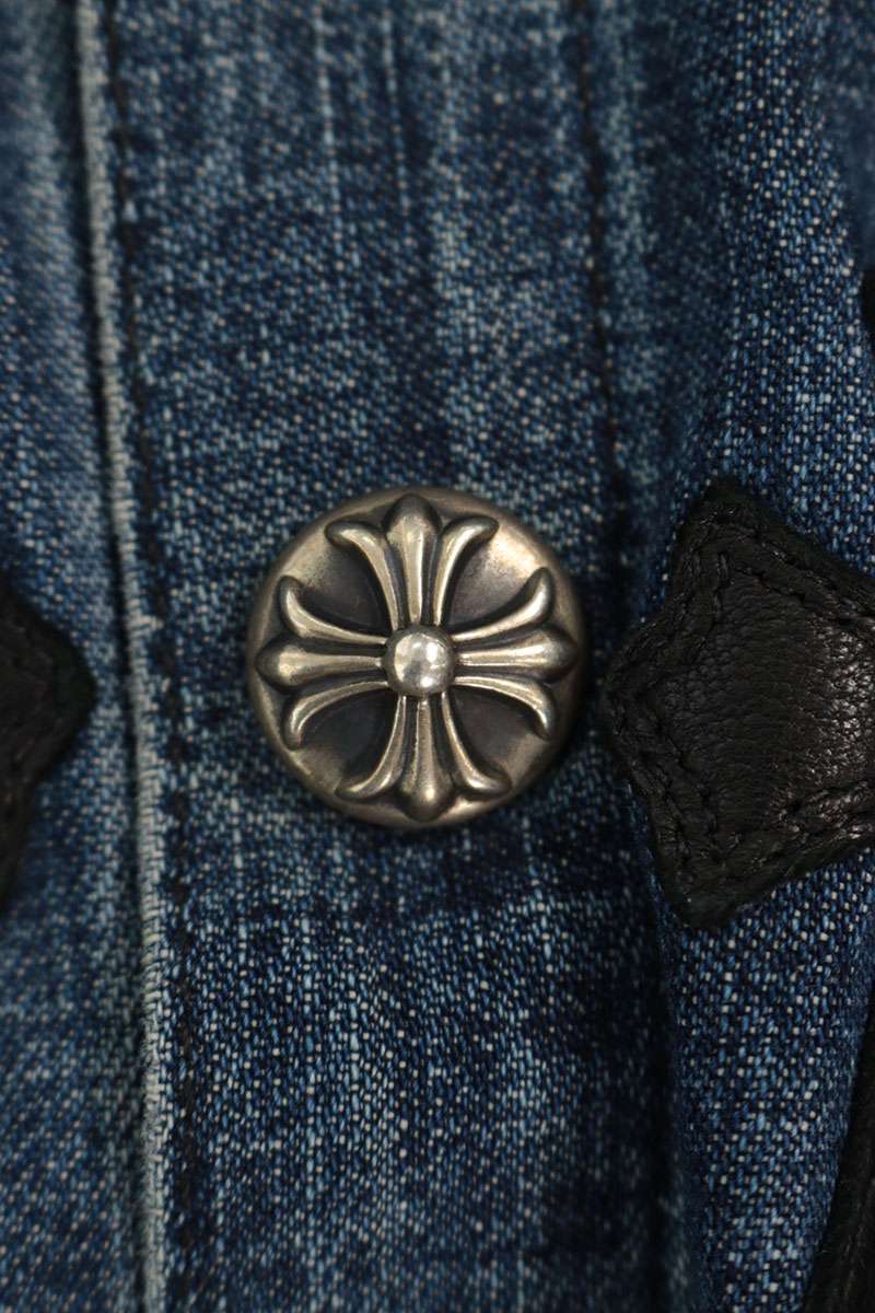 Chrome Hearts Work Dog Cross Patch Denim Sleeve Shirt Size L