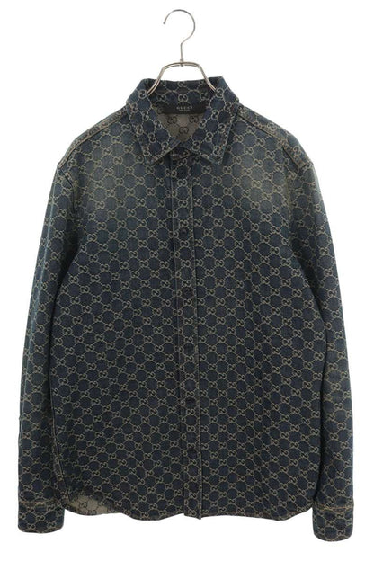 GUCCI GG Jacquard Cotton Denim Shirt Size 50