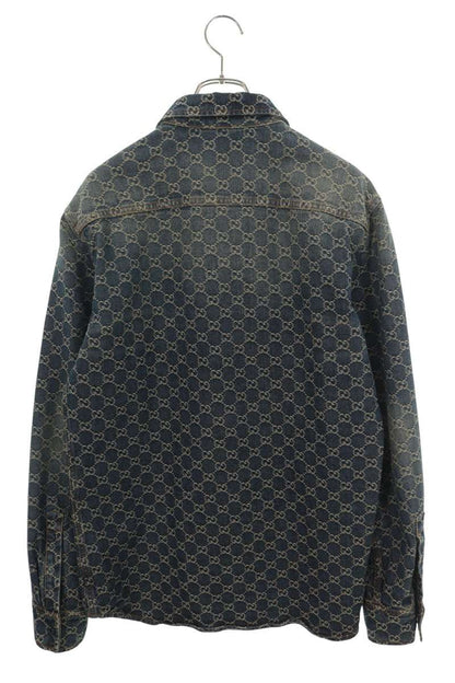 GUCCI GG Jacquard Cotton Denim Shirt Size 50