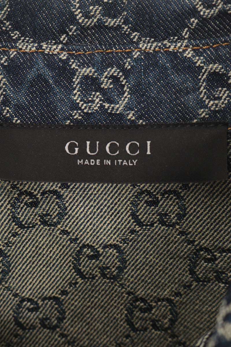 GUCCI GG Jacquard Cotton Denim Shirt Size 50